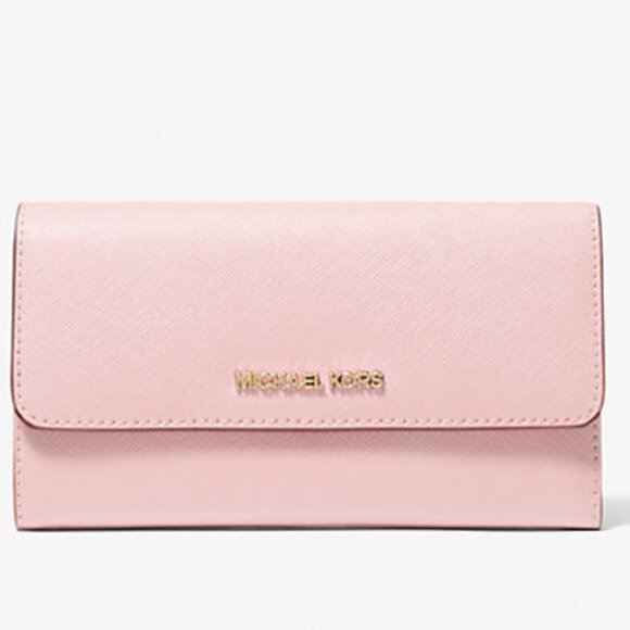 EUC Michael Kors Jet Set Travel  Pink Crossgrain Leather Tri-Fold Wallet - Picture 1 of 9
